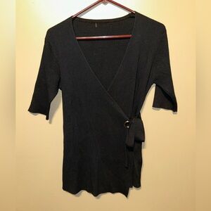 Elegant Black Wrap Blouse